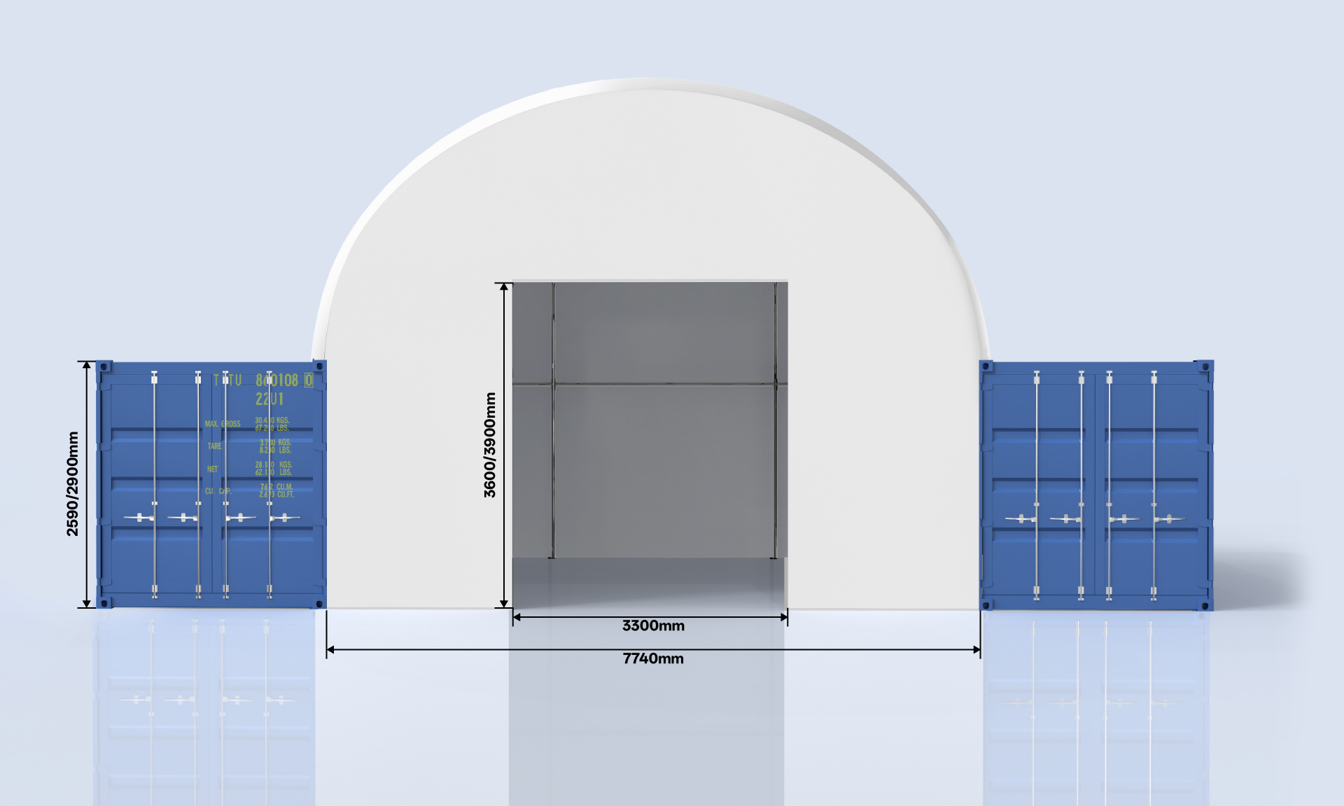 6m container shelter end wall labeled with dimension