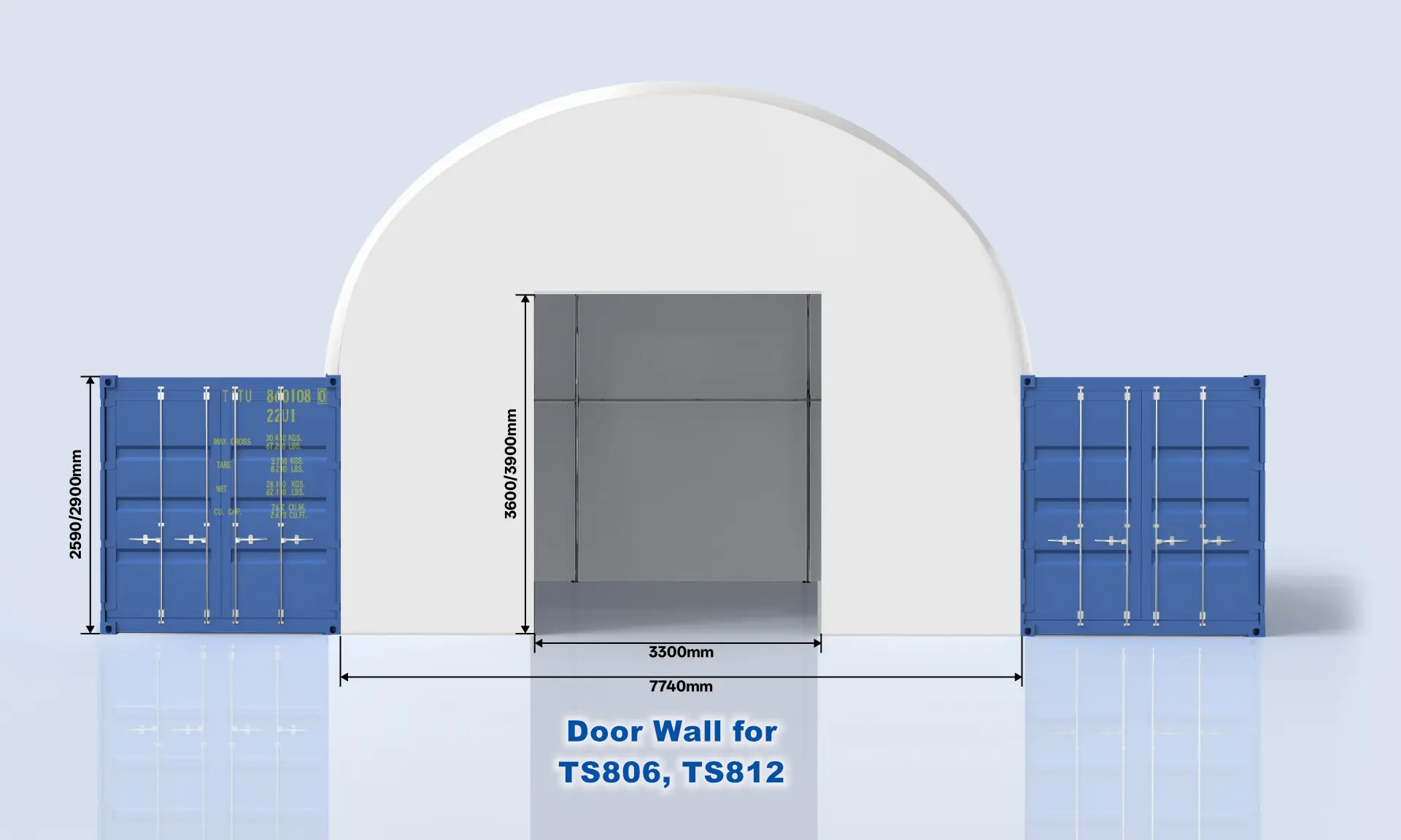 8m wide container shelter end wall