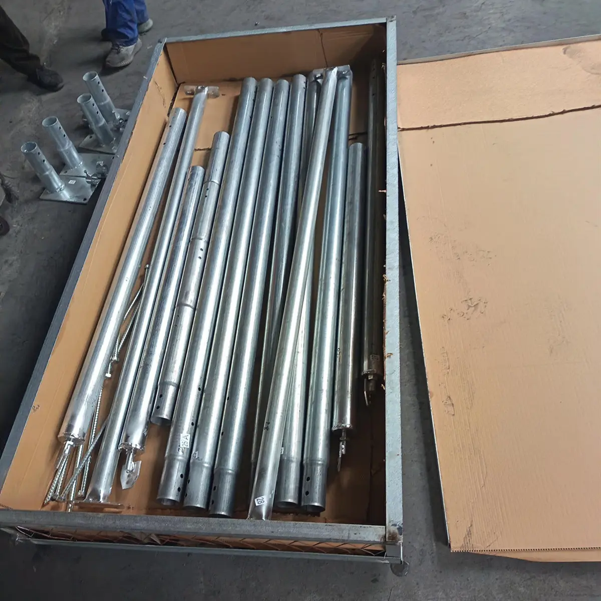 Toughcover container dome shelter steel frame components being packed into steel shipping crate