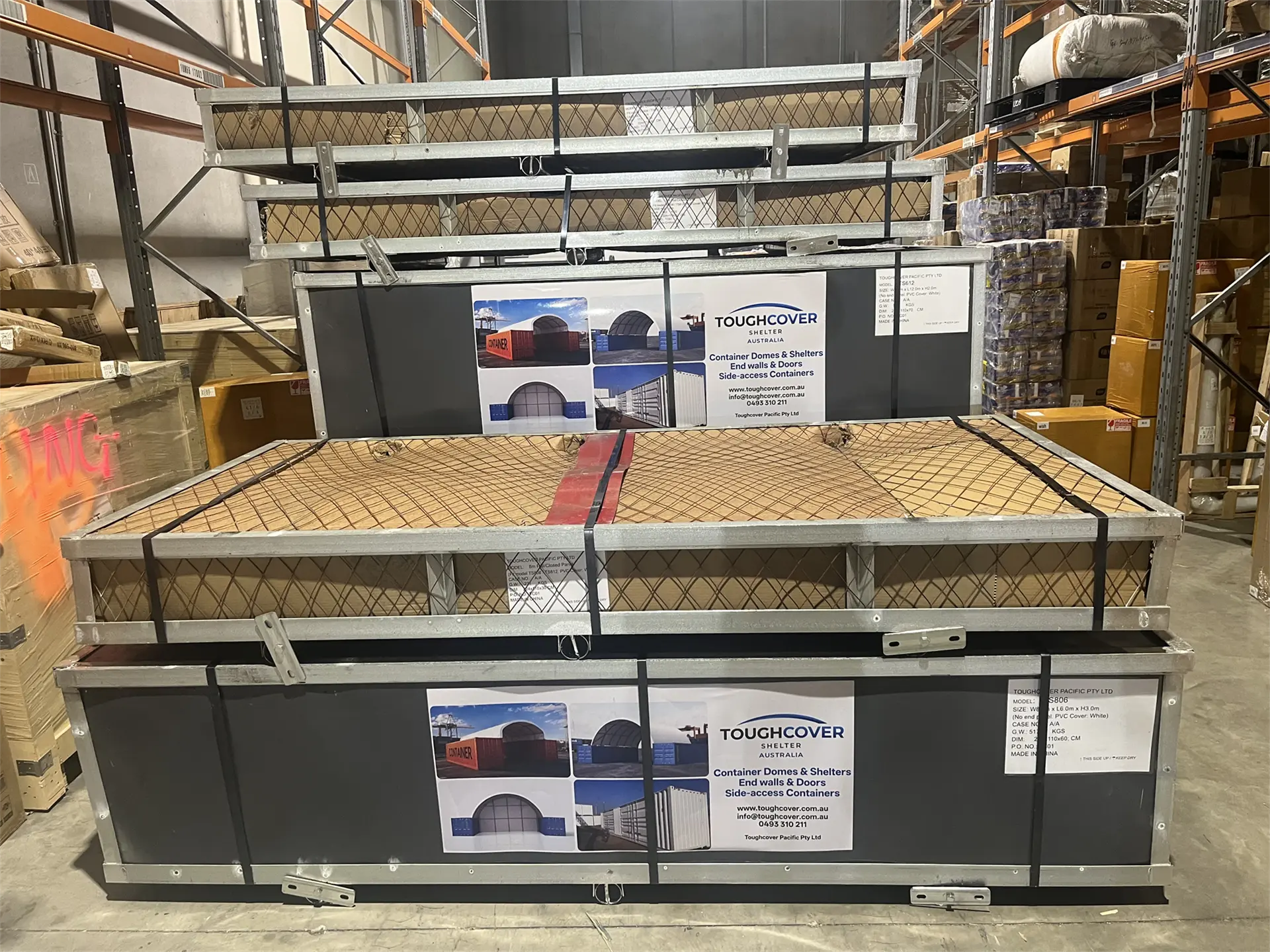 Toughcover steel crates in the Melbourne warehouse Toughcover steel crates in the Melbourne warehouse